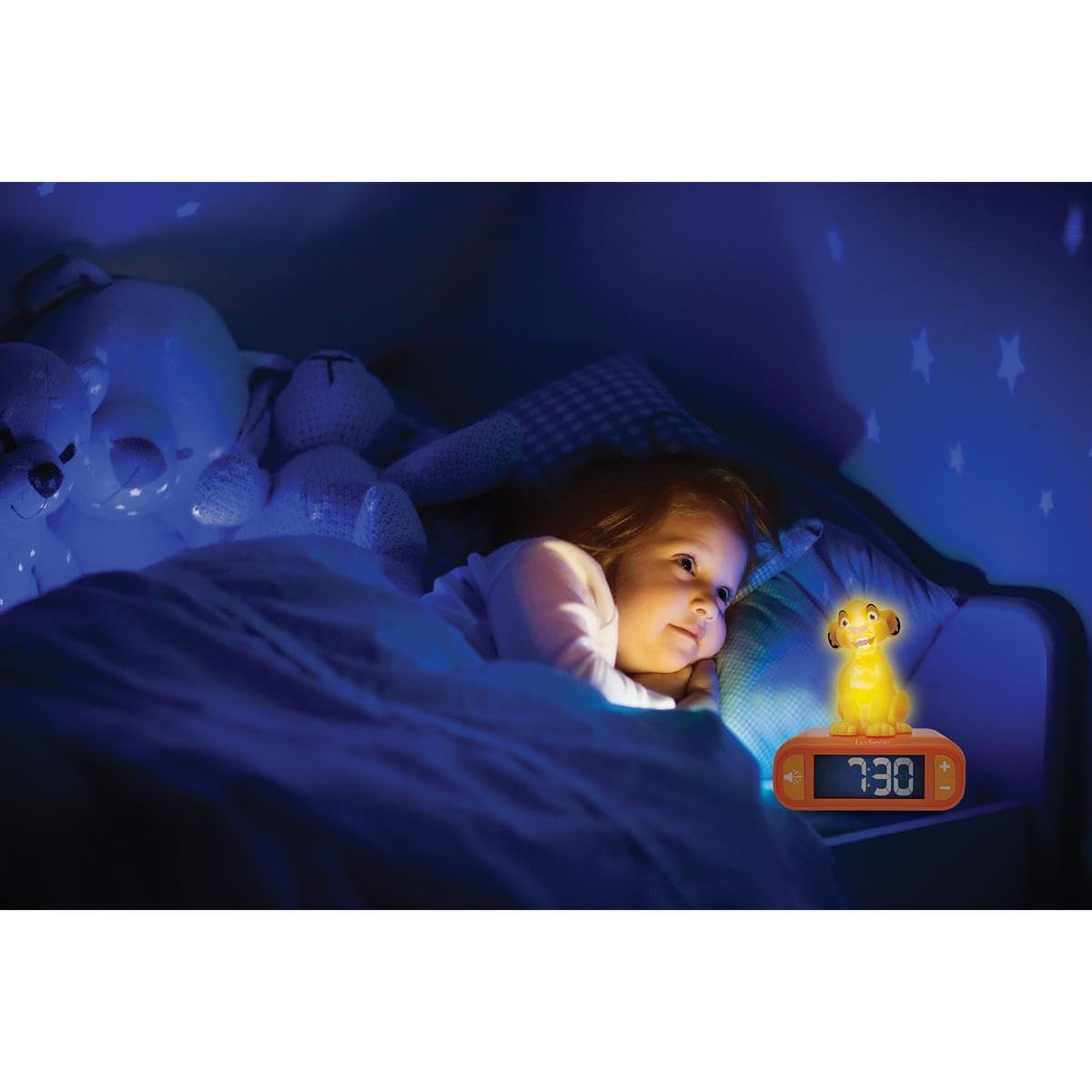 Lexibook, Disney The Lion King, Simba Night Light Alarm Clock, Sounds and Melodies, LCD Screen with Backlight, Illumination, Snooze Function, Yellow/Orange, RL800ANLXB