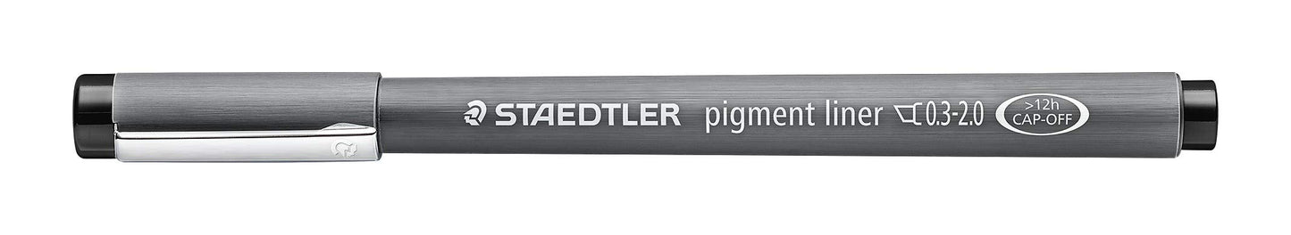 STAEDTLER black pigment liner, chisel tip with line width 0.3 - 2.0 mm, indelible pigment ink, long metal tip, long service life, 10 fineliners in a cardboard case, 308 C2-9