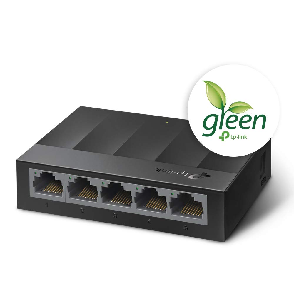 TP-Link LS1005G 5-Port Desktop Switch (5 x Gigabit Auto-Negotiation RJ45 Ports, IEEE 802.3X, Plug and Play, energy saving, plastic housing for easy table or wall mounting) black