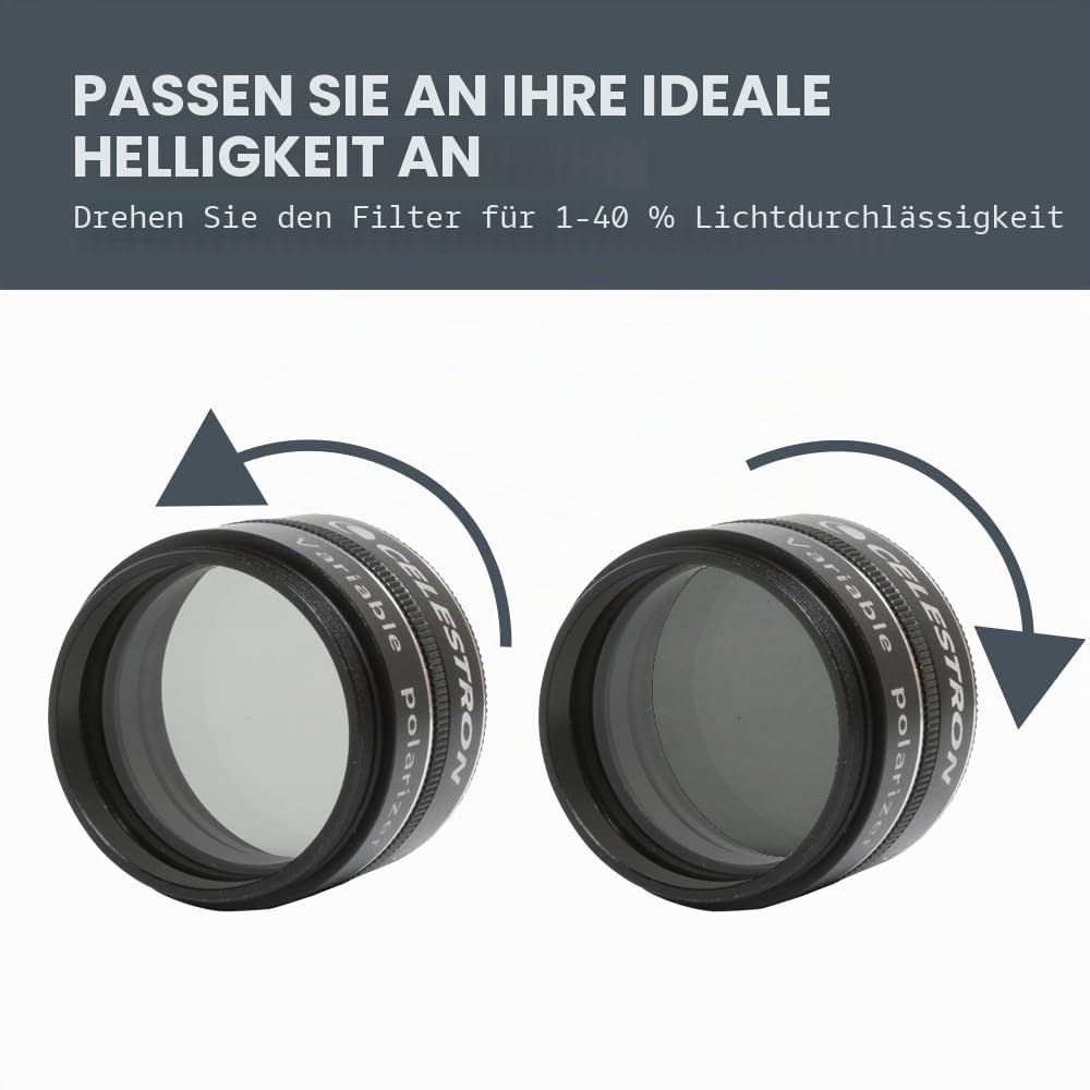 Celestron 94107 Variable Polarizing Moon Filter - Reduces Brightness and Glare, Compatible with 1.25" Eyepieces and Suitable for Lunar, Venus & Double Star Observation, Black - 94107-CGL