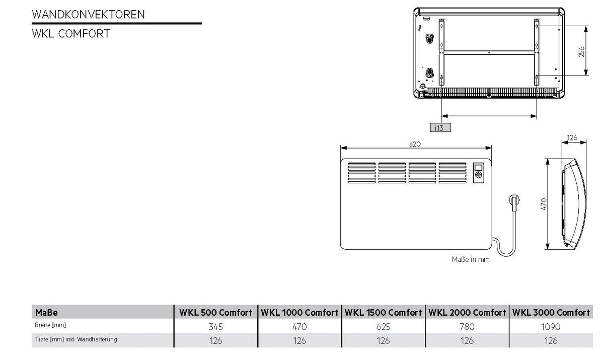 Convector AEG WKL 500 Comfort, încălzire electrică economisitoare de energie, 500 W pentru aproximativ 6 m², verificat VDE, display LCD, temporizator săptămânal, timer de 120 minute, mod silențios, 238717