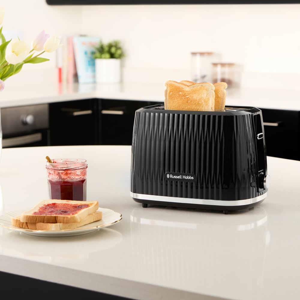 Russell Hobbs Toaster Eden Black, 2-Slice, with Bun Warmer - 27371-56