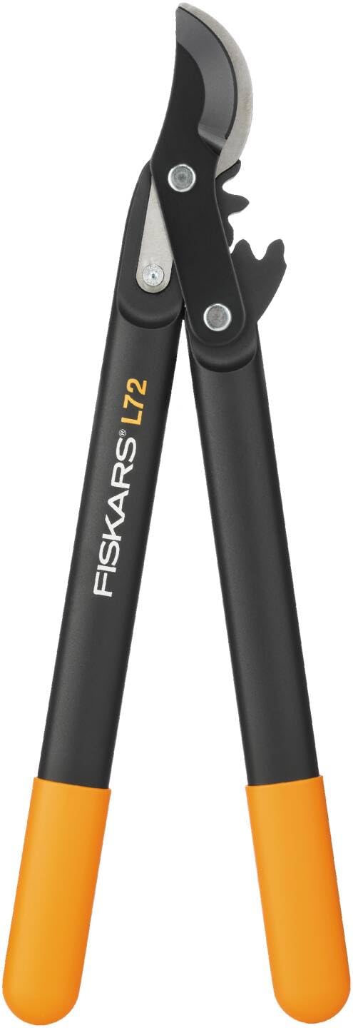 Fiskars PowerGear II Bypass - Foarfeca cu transmisie pentru lemn proaspăt, cu strat antiaderent, din oțel de precizie călit, negru/orange, 1001555 L72 (ramură 2,8 cm)