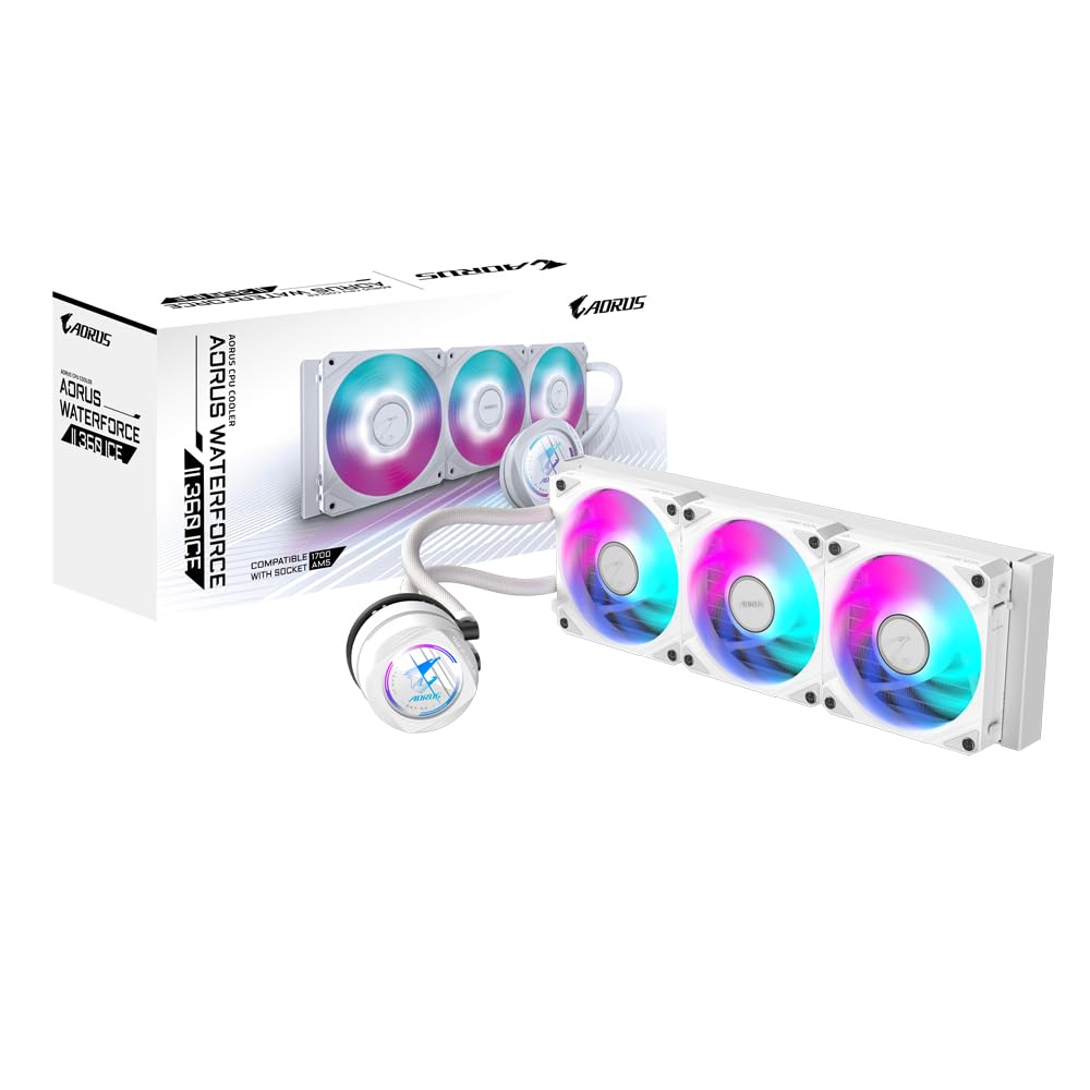Răcitor de CPU GIGABYTE AORUS WATERFORCE II 360 Ice AIO - 3x120mm ventilatoare ARGB, mecanism de blocare prin glisare, Daisy-Chain, compatibil cu Intel LGA 1851 și AMD AM5 - GP-AORUS