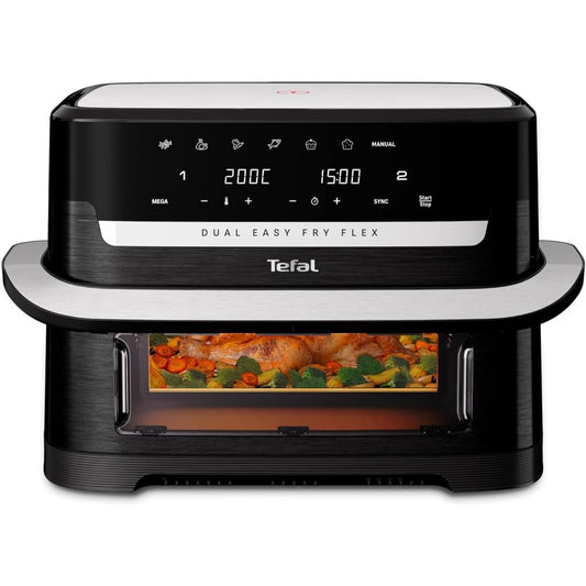 Tefal Dual Easy Fry Flex hot air fryer 9L - Airfryer with 2 chambers & GiantZone, FlexCook divider, 2700 W, 40-200 °C, 7 programs, low-fat frying & preparing 2 dishes at the same time EY9228 - EY9228E0
