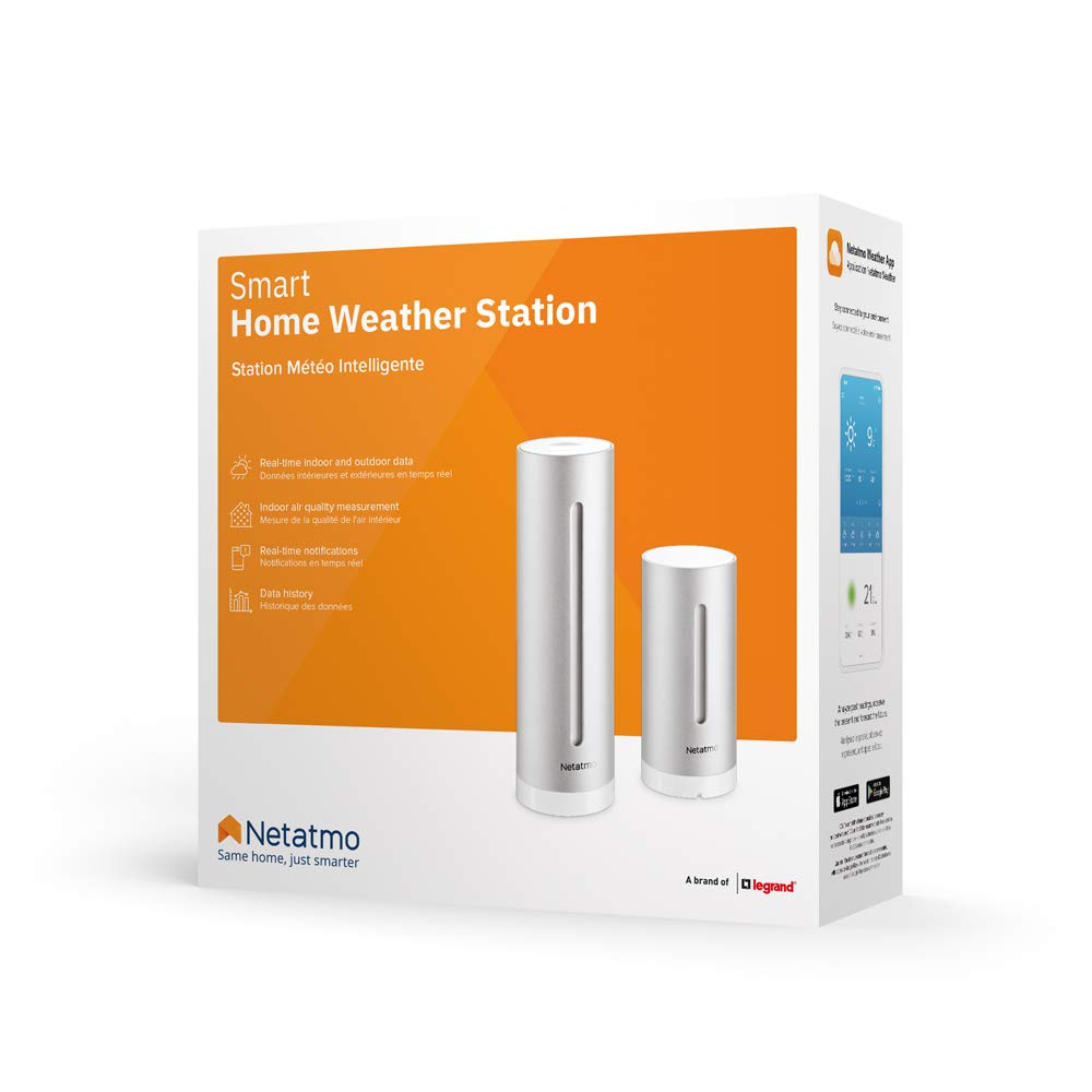 Netatmo Stație Meteo Inteligentă - WLAN, Radio, Senzaor Interior și Exterior, Prognoză Meteo, Amazon Alexa & Apple HomeKit, Higrometru, Calitate a Aerului, NWS01-EC, Negru