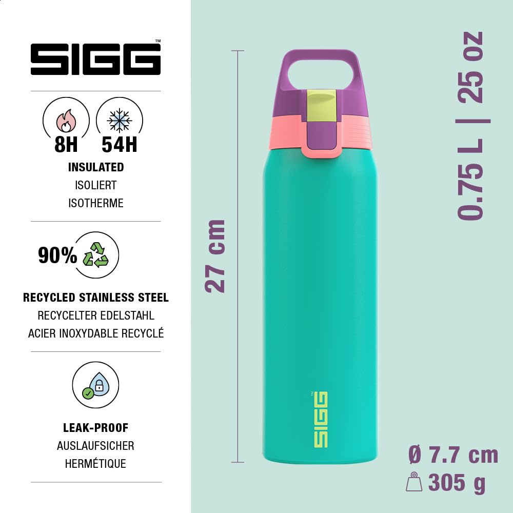 SIGG - Insulated drinking bottle - Thermos bottle Shield Therm One Multicolor Reef - carbonated drinks - leak-proof - dishwasher safe - BPA-free - 90% recycled stainless steel - turquoise - 0.75L - 6228.20