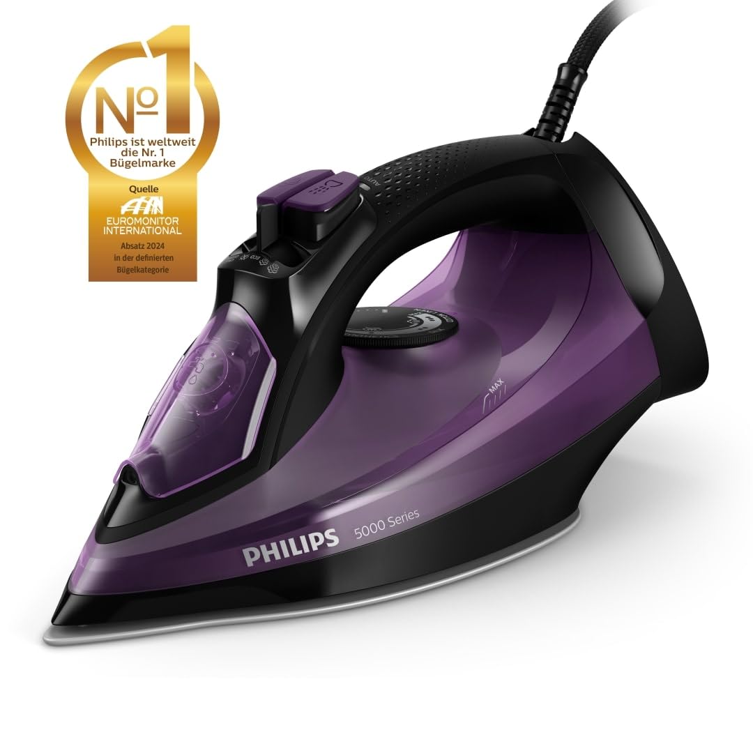 Philips 5000 Series steam iron - 2,400 W, steam boost up to 180 g, SteamGlide Plus soleplate, drip stop system, vertical steam, efficient ironing, automatic limescale cleaning (DST5030/80)