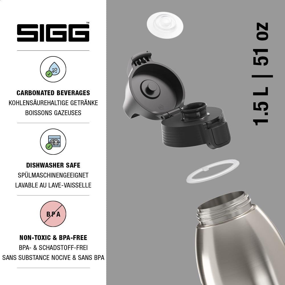 SIGG - Insulated drinking bottle - Thermos bottle Shield Therm One Brushed - carbonated drinks - leak-proof - dishwasher safe - BPA-free - 90% recycled stainless steel - silver - 1.5L - 6218.10