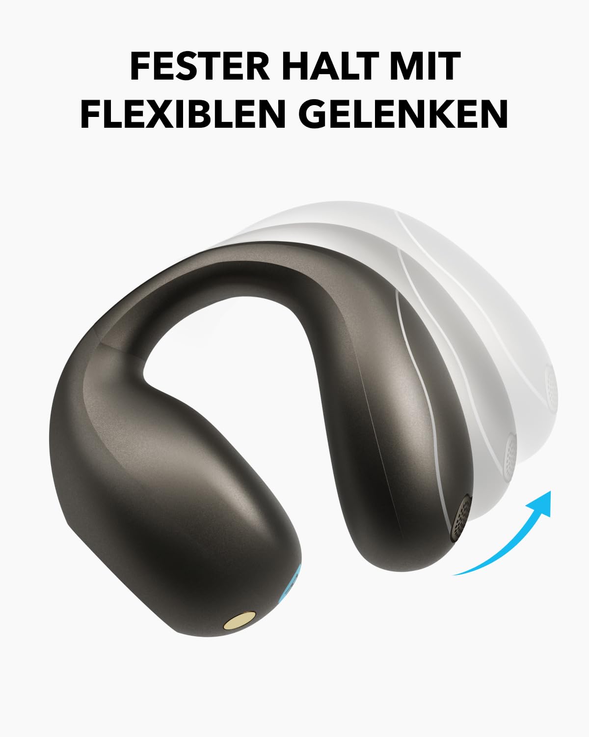 soundcore C40i from Anker, open-ear earbuds, clip-on headphones, flexible joint design, button control, feather-light comfort, firm hold with attachable ear clips, large drivers for clear sound - A3331