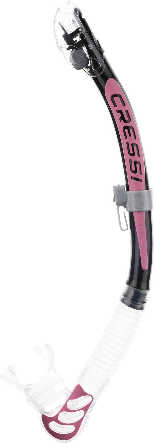 Cressi Alpha Ultra Dry Snorkel Transparent/Black/Pink - Dry Snorkel for Diving Freediving and Snorkeling, Transparent/Black/Pink, One Size Unisex - ES258054