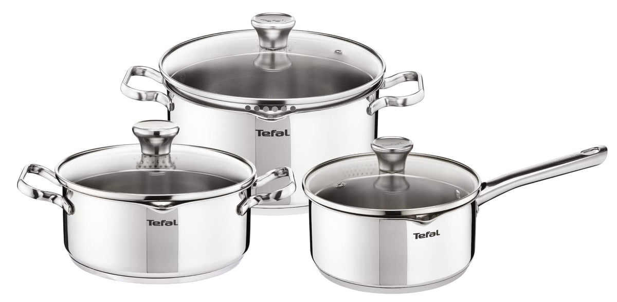 Tefal Duetto On A705S636 set de vase de gătit, oală de 16 cm, oale de 20/24 cm, capac din sticlă, inducție, oțel inoxidabil 18/10, 10 ani garanție, bază cu 3 straturi, Duetto On A705S636