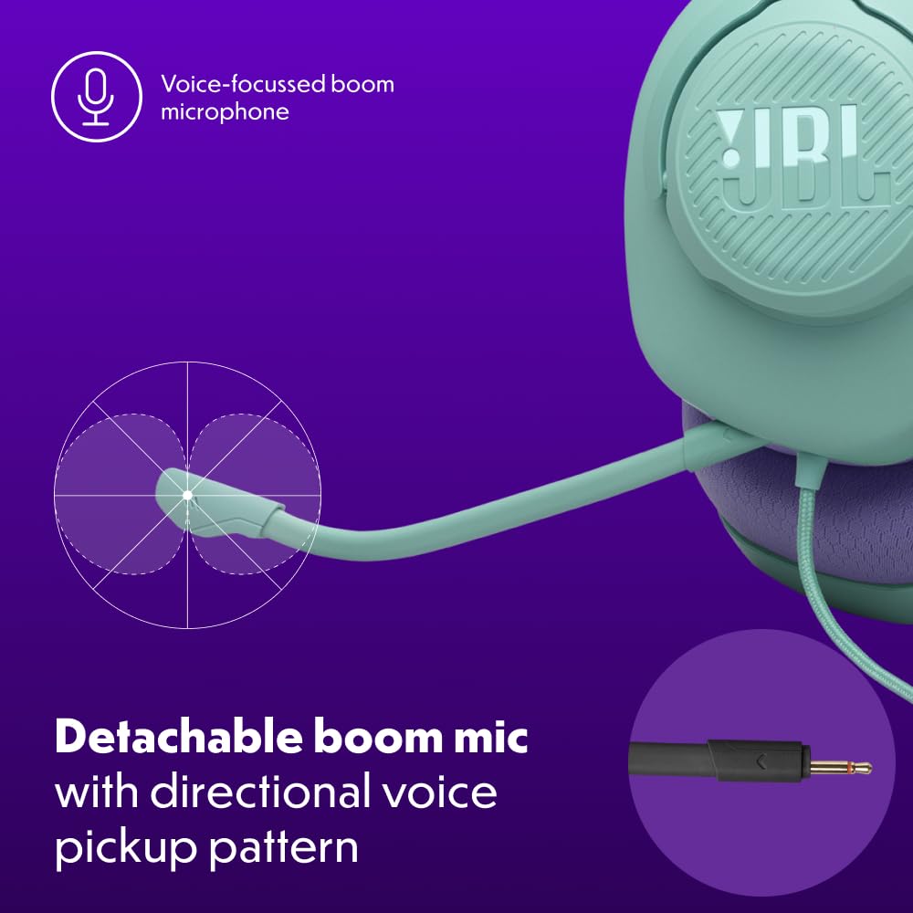 JBL Quantum 100M2 Wired Over-Ear Gaming Headset with JBL QuantumSOUND Signature, 3.5mm jack, multi-platform compatibility and detachable microphone with mute option, cyan - JBLQTUM100M2CYN