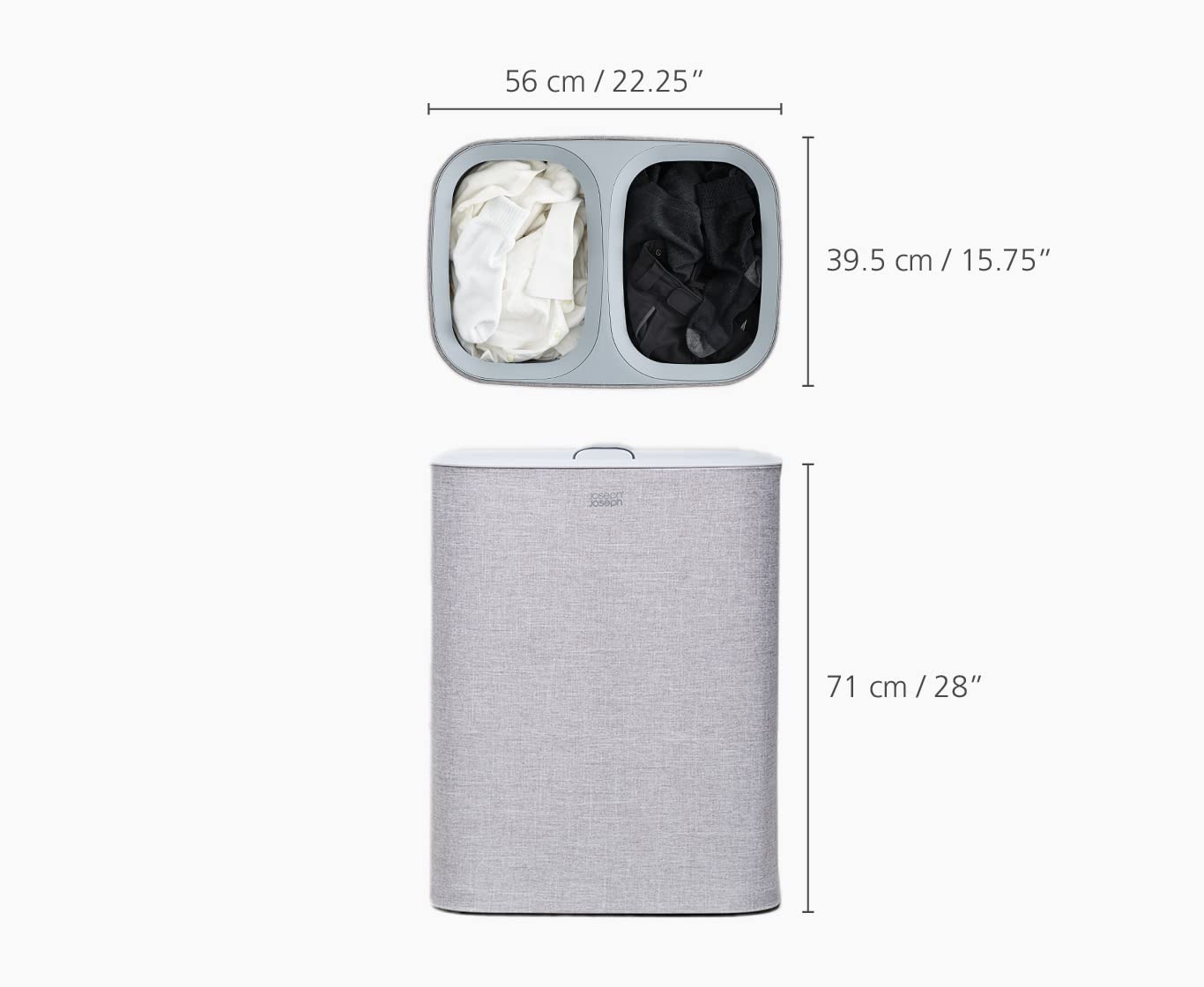 Joseph Joseph Tota - 90L Laundry Hamper with Lid, Separate Compartments with Removable Cotton Bags with Handles for Easy Carrying and Separation of Garments, Gray - 50003