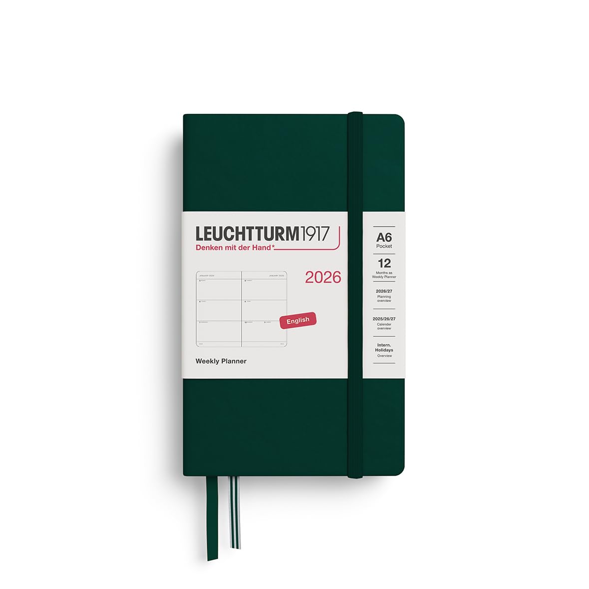 LEUCHTTURM1917 372727 Weekly Calendar Pocket (A6) 2026, Forest Green, English