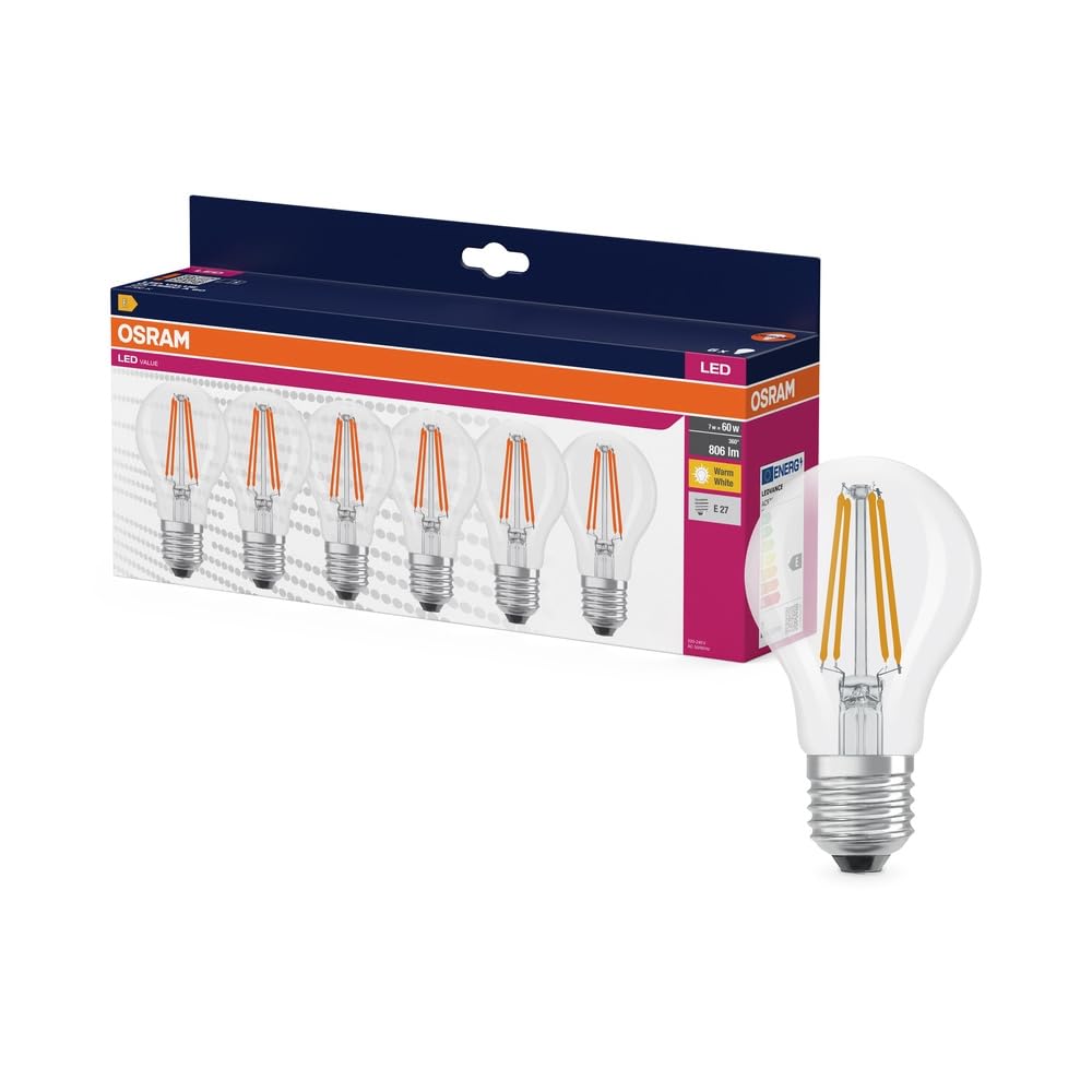 Osram LED Star VALUE A60, value pack with 60 light bulbs, replaces traditional 60W incandescent bulbs, warm white (2700K), 6.5W, E27 base, frosted glass, non-dimmable. - 4058075845671