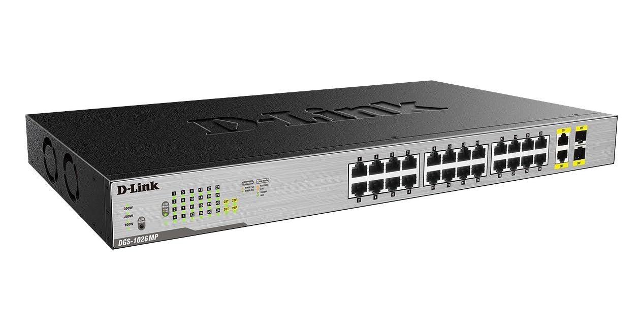 D-Link DGS-1026MP Layer2 PoE+ Gigabit Switch (26 ports, including 24 x 10/100/1000 Mbit/s PoE ports and 2 Gigabit Combo Uplink ports)