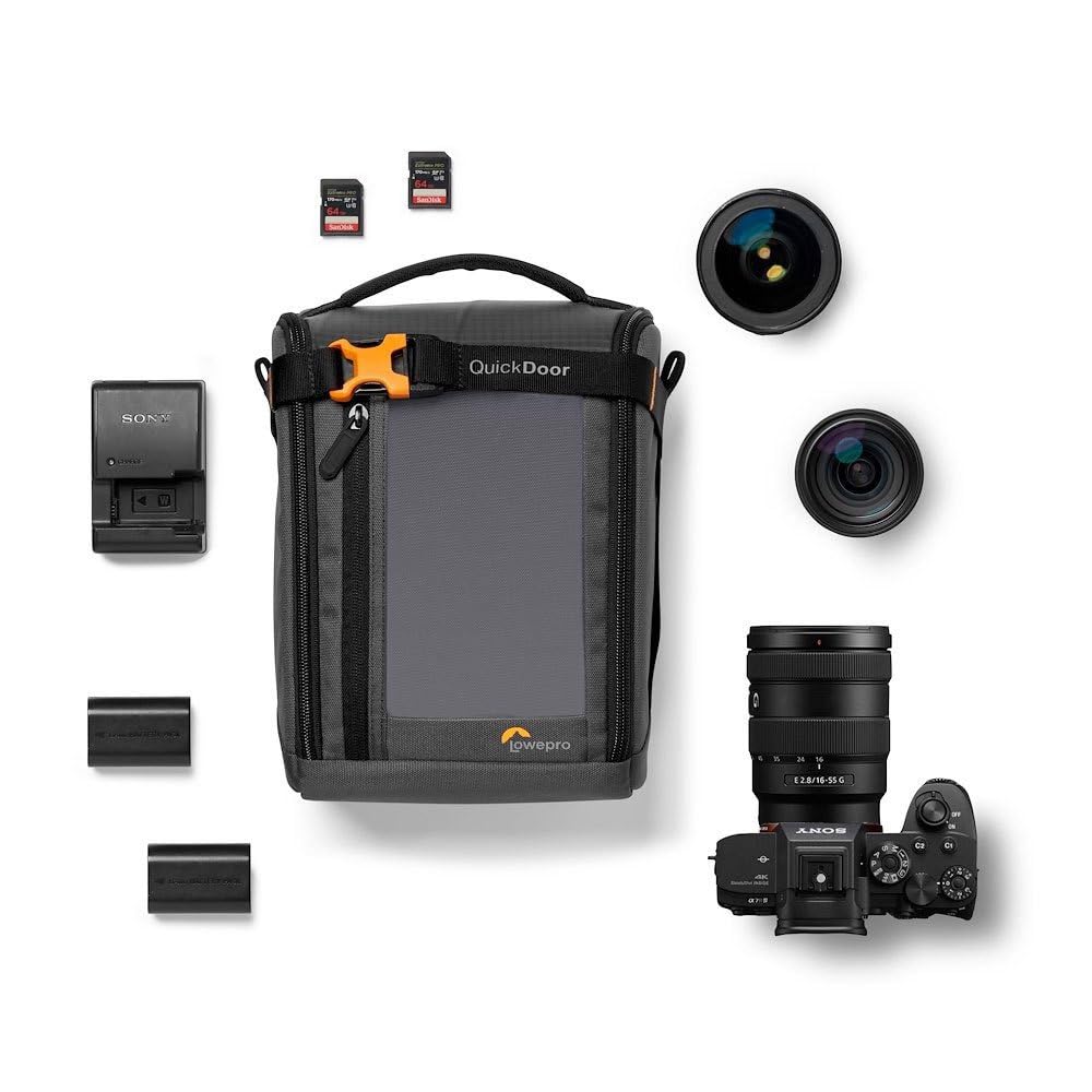 Lowepro GearUp Creator Box Large II, Case for Mirrorless and DSLR Cameras, Camera Bag with QuickDoor Access, Made from Recycled Material, Orange Padded Interior Compartments, Gray - LP37348-GRL