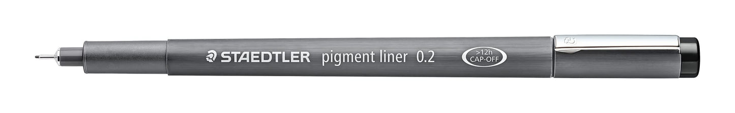 STAEDTLER black pigment liner, line width 0.2 mm, indelible pigment ink, long metal tip, long service life, 10 fineliners in a cardboard case, 308 02-9