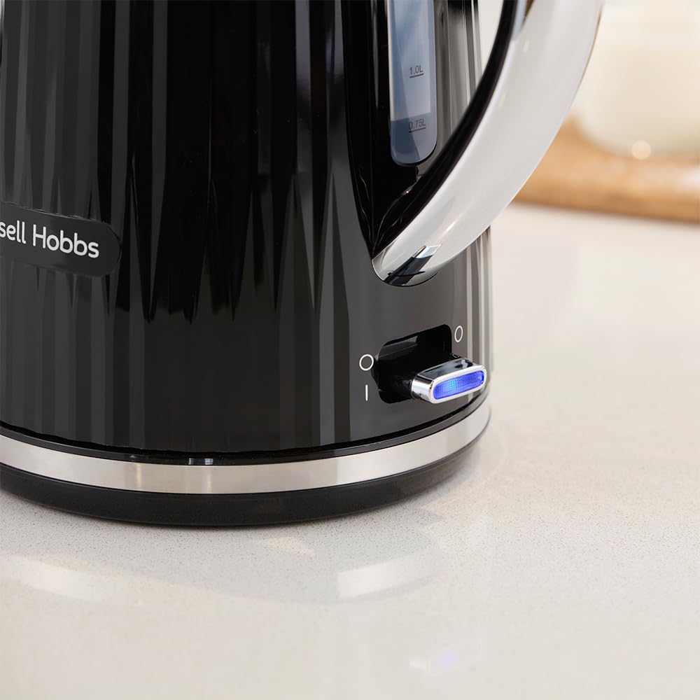 Russell Hobbs Eden Kettle Black, 1.7L, 2400 Watt, Stainless Steel Accents - 27361-70