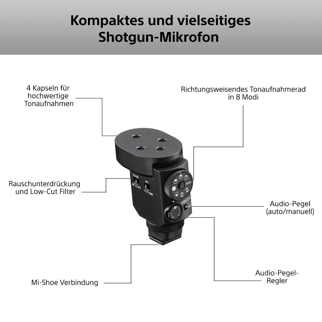 Sony ECM-M1, Wireless Shotgun Microphone, 8 Audio Recording Modes, Compact & Lightweight, Ideal for Cameras, Vlogs, Content Creation, Music, Streaming - VX9547
