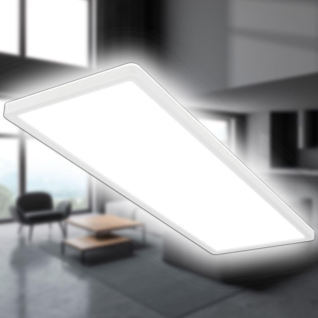 BRILONER - LED ceiling lamp with indirect light, 58cm, 22W, 3,000lm, flat, neutral white light color, lamp, ceiling light, living room lamp, LED panel, kitchen lamp, living room light, 58x20x3 cm, white - 7402-416