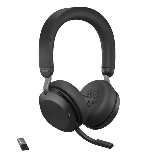 Jabra Evolve2 75 Wireless PC Headset with 8-microphone technology - dual foam stereo headphones with advanced active noise cancellation, USB-A Bluetooth adapter and UC compatibility - Black - 27599-989-999