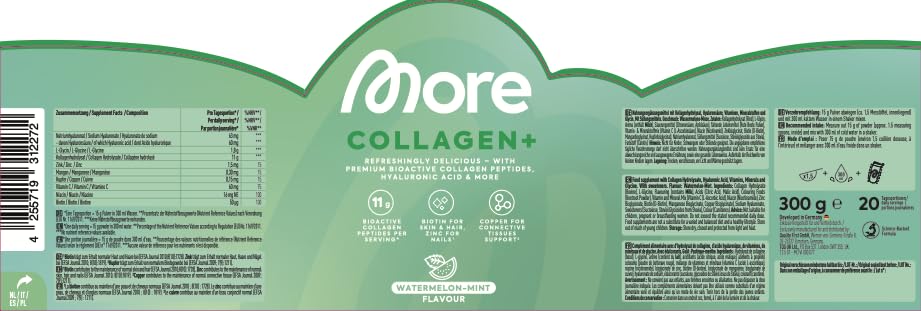 MORE Collagen+, Pepene verde și mentă, cu hidrolizat de colagen, 300 g - XMO50175
