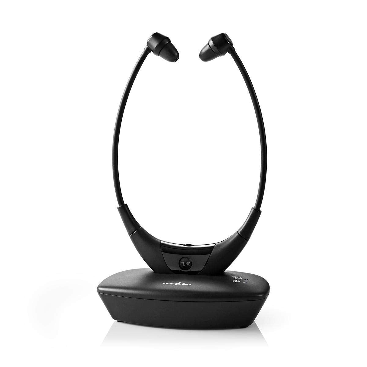 Nedis HPRF010BK Căști TV fără fir - Căști In-Ear RF - Rază de acțiune de 35 m - Acumulator de 200 mAh - Durată de funcționare de 4 ore - Stație de încărcare - Negru