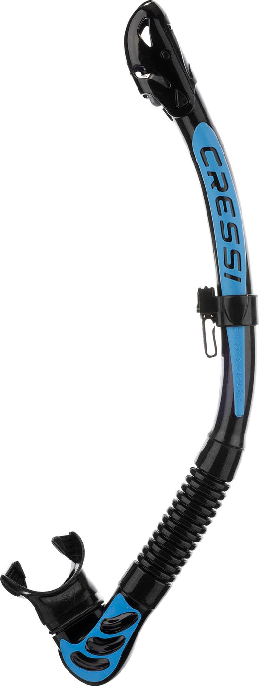 Cressi Alpha Ultra Dry Snorkel Black/Blue - Dry snorkel for diving, free diving and snorkeling, black/blue, one size unisex - ES258062