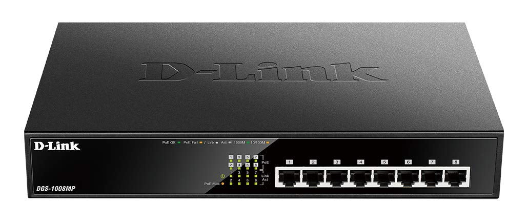 D-Link DGS-1008MP 8-Port Desktop Gigabit Switch (8 x 10/100/1000 BASE-T ports, supports PoE+)