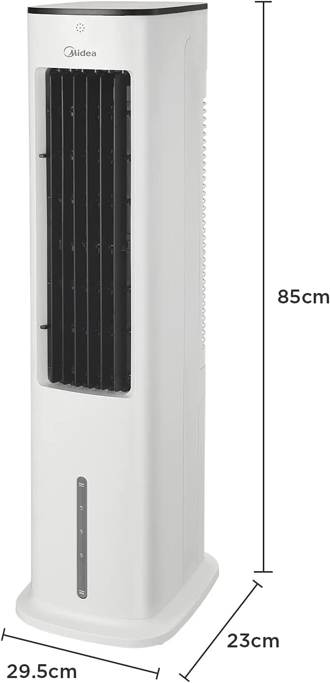 Midea Silent Air Cooler Pro 4-in-1 Mobile Air Conditioner Quieter: Air Cooler, Tower Blower, Humidifier and Air Purifier, with Remote Control, 5L Water Tank, 355m³/h Air Flow, 55W, LED Display, Timer, White - AC100-20ARB