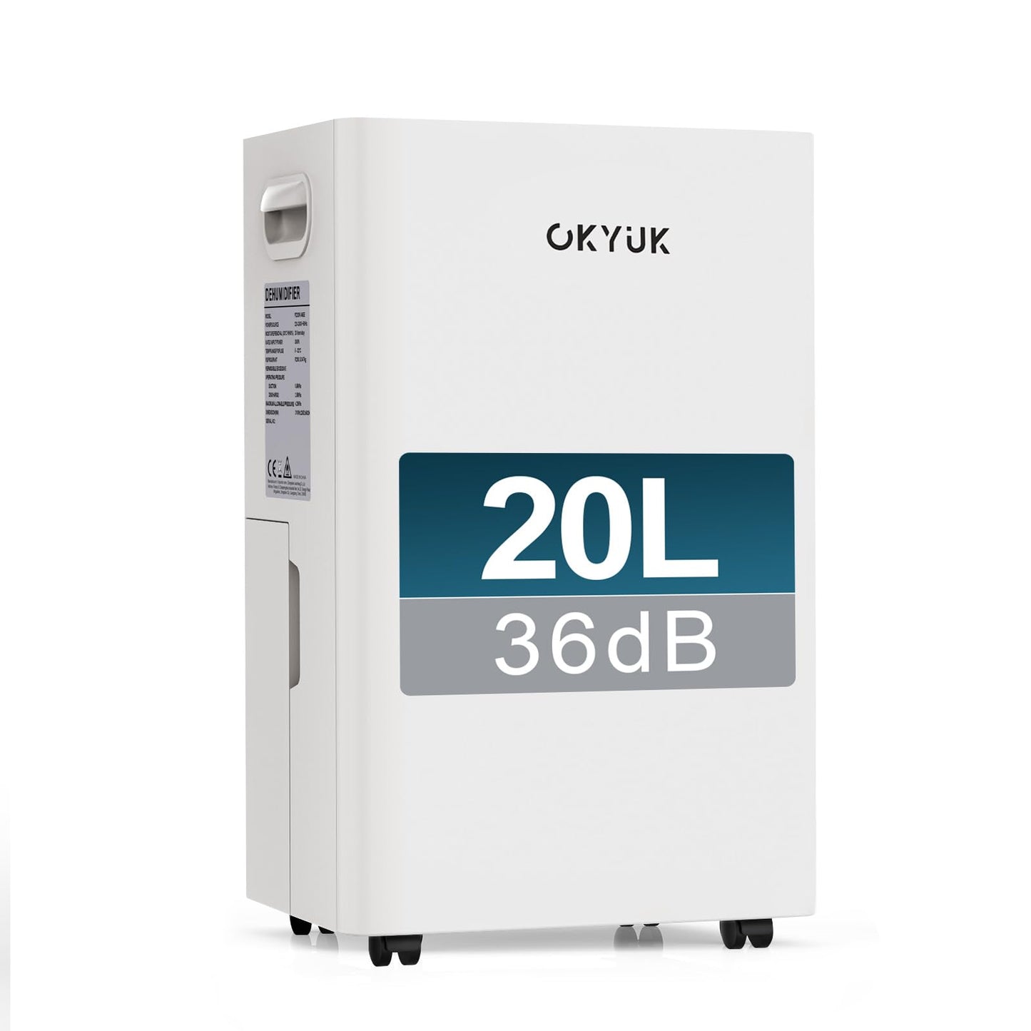 OKYUK Electric Dehumidifier 20L with Digital Humidity Display, 36dB Quiet 40m², with Automatic Switch-Off, for Motorhome, Bathroom, Basement, 1 Year Exchange/10 Year Warranty (20L White) - PD20R-06EE