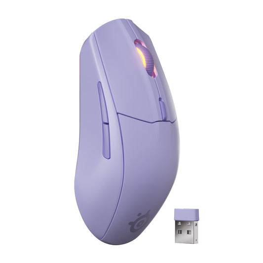 SteelSeries Rival 3 Wireless Gen 2 Mouse de gaming – 2,4 GHz și Bluetooth – senzor optic TrueMove Air de 18.000 DPI – 60 milioane de clicuri garantate – ultra ușoară – picioare de PTFE – Lavandă - 62525