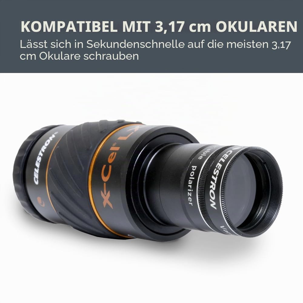 Celestron 94107 Variable Polarizing Moon Filter - Reduces Brightness and Glare, Compatible with 1.25" Eyepieces and Suitable for Lunar, Venus & Double Star Observation, Black - 94107-CGL