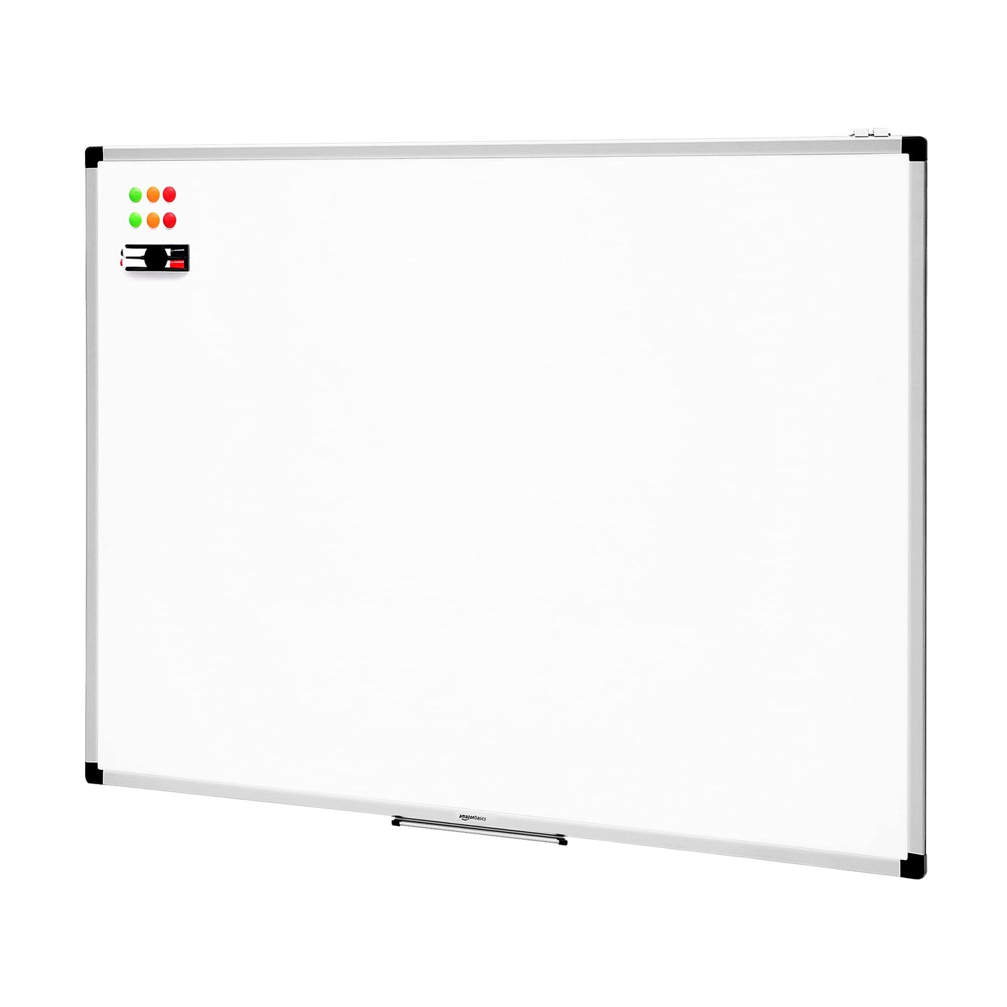 Amazon Basics magnetic whiteboard with aluminum frame, pen holder, 6 magnets, 1 eraser and 2 markers for use in the office and at home, for wall mounting, dry-wipe, 120cm x 90cm - 1548964532