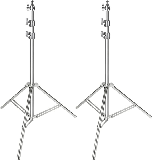 Neewer Stainless Steel Light Stand Silver 200cm Foldable Portable Heavy Duty Stand for Studio Softbox, Monolight and Other Photography Equipment (Pack of 2) - ST-200SS