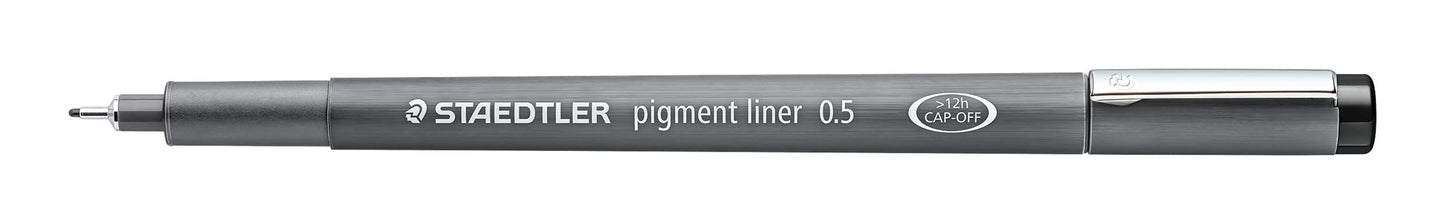 STAEDTLER black pigment liner, line width 0.5 mm, indelible pigment ink, long metal tip, long service life, 10 fineliners in a cardboard case, 308 05-9