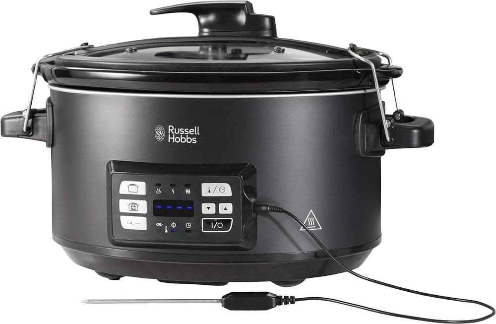 Russell Hobbs 3-in-1 Multi Cooker [Slow Cooker, Sous Vide, Roaster + Core Temperature Sensor] features a heavy 6.5L ceramic cooking pot for optimal temperature distribution (digital display/timer, temperature indicator) 25630-56.