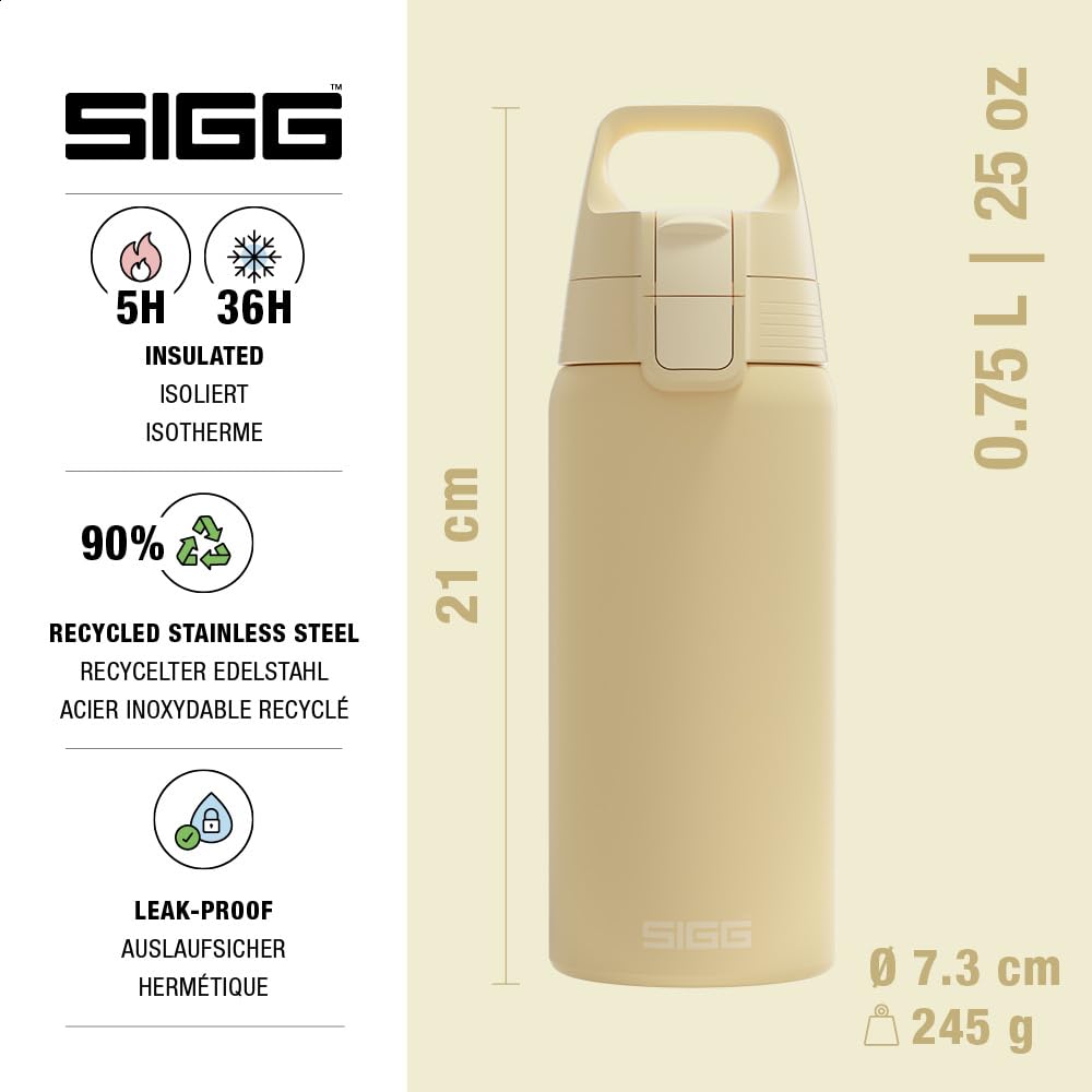 SIGG - Insulated drinking bottle - Thermos bottle Shield Therm One Opti Yellow carbonated drinks - Leak-proof - Dishwasher safe - BPA-free - 90% recycled stainless steel - Light yellow - 0.5L - 6022.30