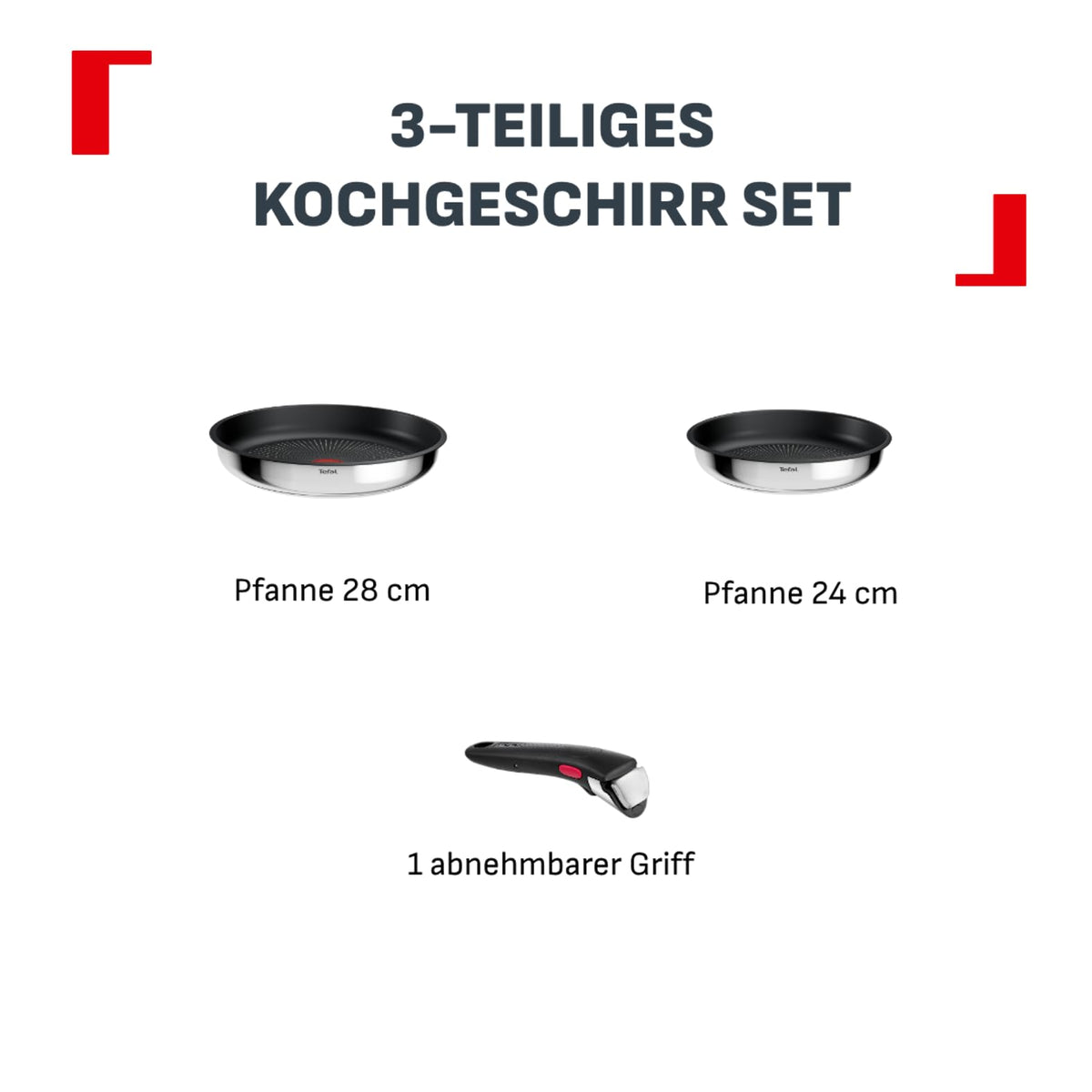Set de tigăi Tefal Ingenio Comfort Max 3 piese, stivuitor, economisind spațiu - L966S344