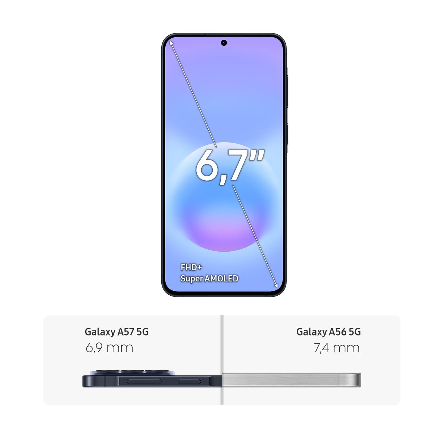 Samsung Galaxy A57 5G, Slim AI smartphone, Awesome Intelligence, 256 GB storage, 50 MP wide-angle camera, Up to 2 days battery life, IP68, Awesome Navy, 2.5 year manufacturer's warranty - SM-A57