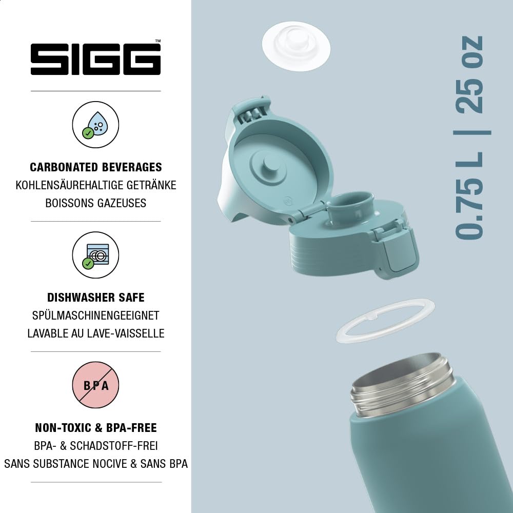 SIGG - Insulated drinking bottle - Thermos bottle Shield Therm One Morning Blue carbonated drinks - Leak-proof - Dishwasher safe - BPA-free - 90% recycled stainless steel - Gray blue - 0.75L - 6020.80