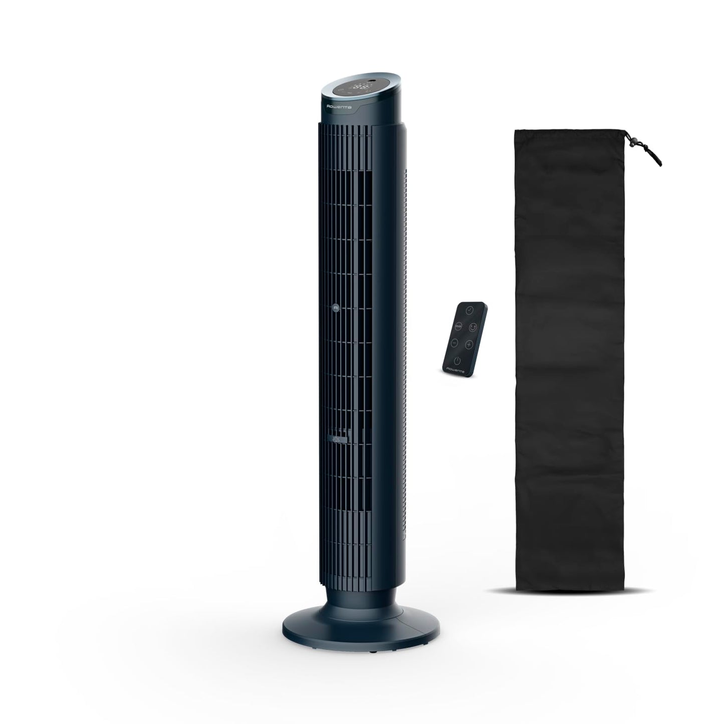 Rowenta Eole Silence Force Tower Fan, Powerful, Silent Mode, 12 Speed Levels, 5 Automatic Modes, Timer, 60-90° Panning, Remote Control, Dust Cover, Blue, VU7050F0