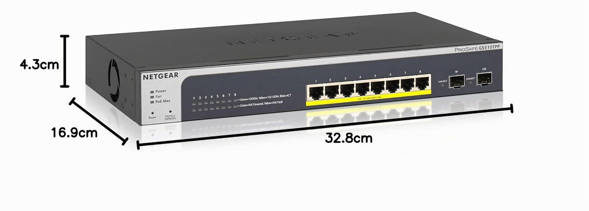 NETGEAR GS510TPP Switch LAN Gigabit cu 10 porturi PoE Smart (Switch de rețea gestionat cu 8X PoE+ 190W, 2X 1G-SFP, montare pe birou sau rack de 19 inci, garanție pe viață ProSAFE) - GS510TPP-100EUS