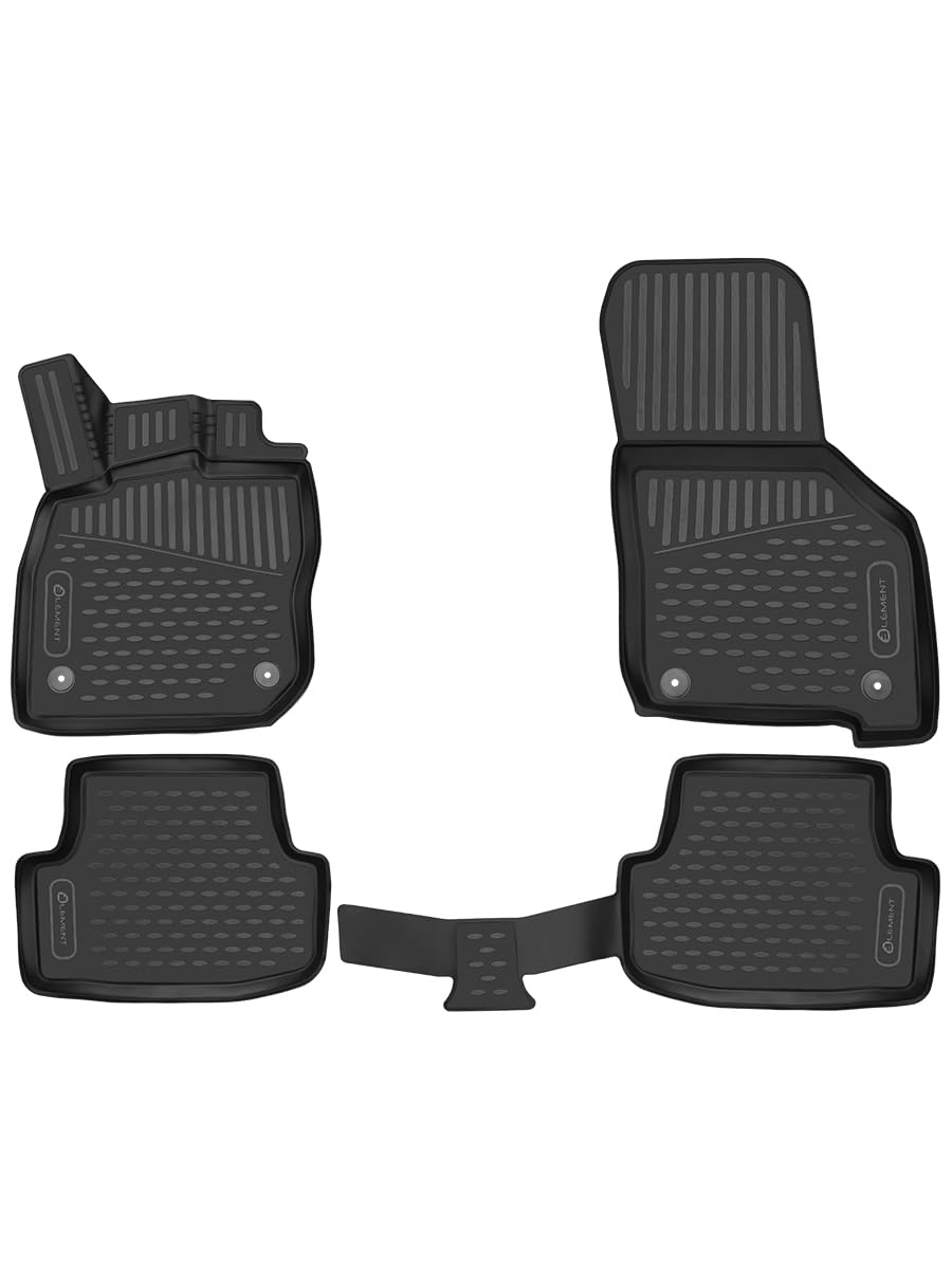 Element 3D rubber floor mats suitable for Skoda Octavia | Mk3 III (A7) | 2013-2024 | Hatchback/Estate | 100% custom-fit all-weather floor mats made of TPE, high edge, waterproof, non-slip, odorless - EXP.NLC.3D.45.16.210k