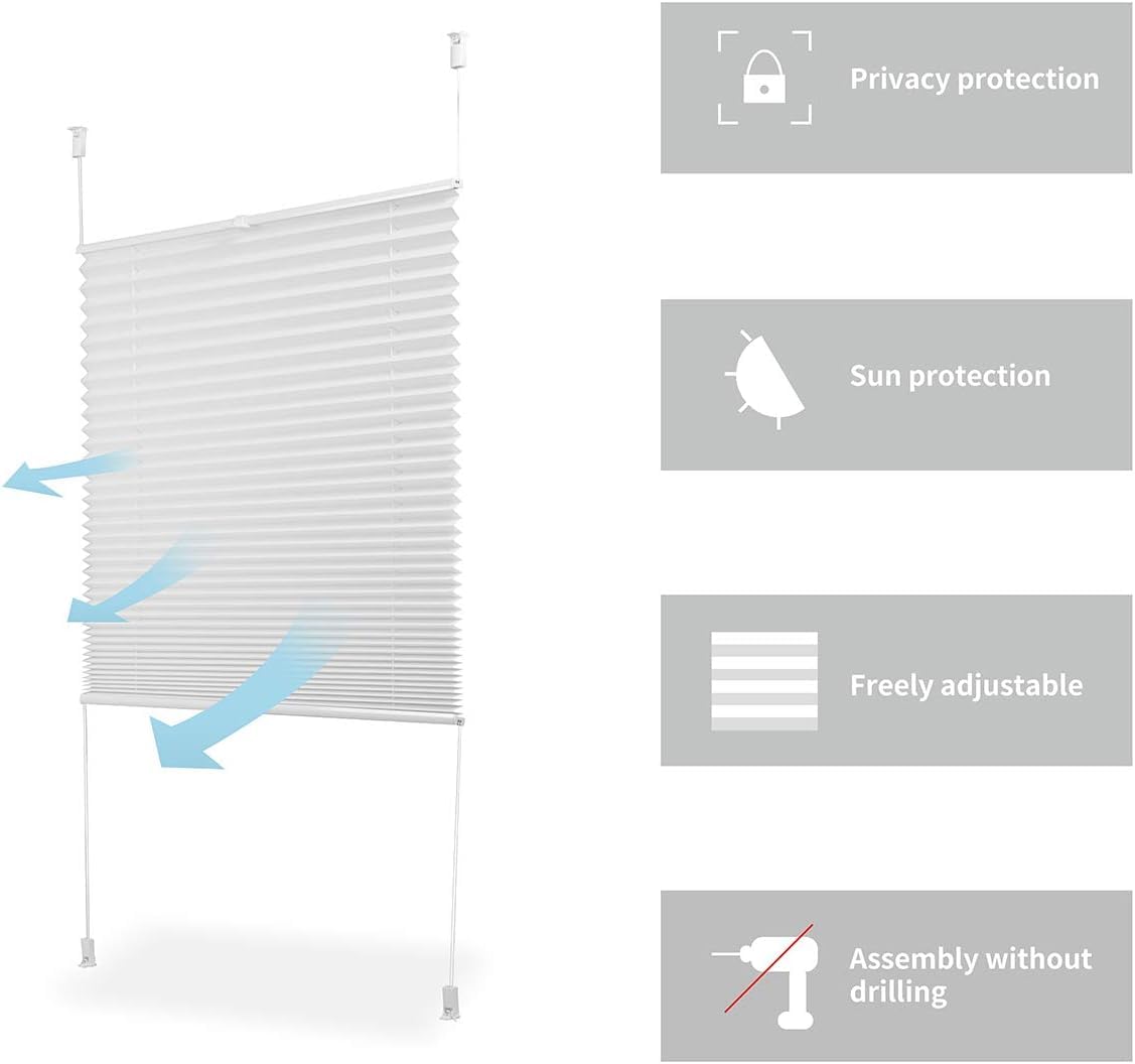 Sekey pleated blinds without drilling Klemmfix blinds, tensioned translucent sun protection window blind, 60 x 100 cm, white non-woven fabric - BL-A114