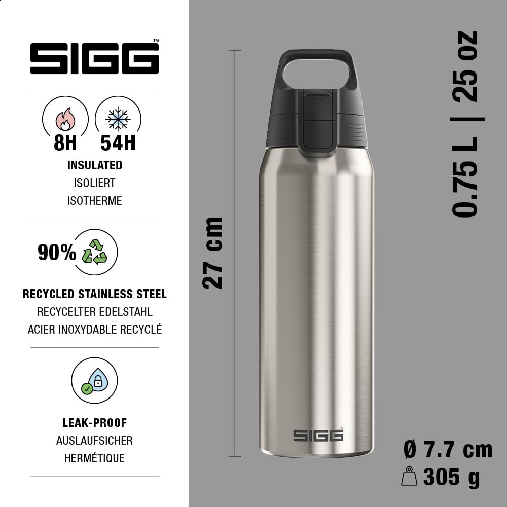 SIGG - Insulated drinking bottle - Thermos bottle Shield Therm One Brushed - carbonated drinks - leak-proof - dishwasher safe - BPA-free - 90% recycled stainless steel - silver - 0.75L - 6217.90