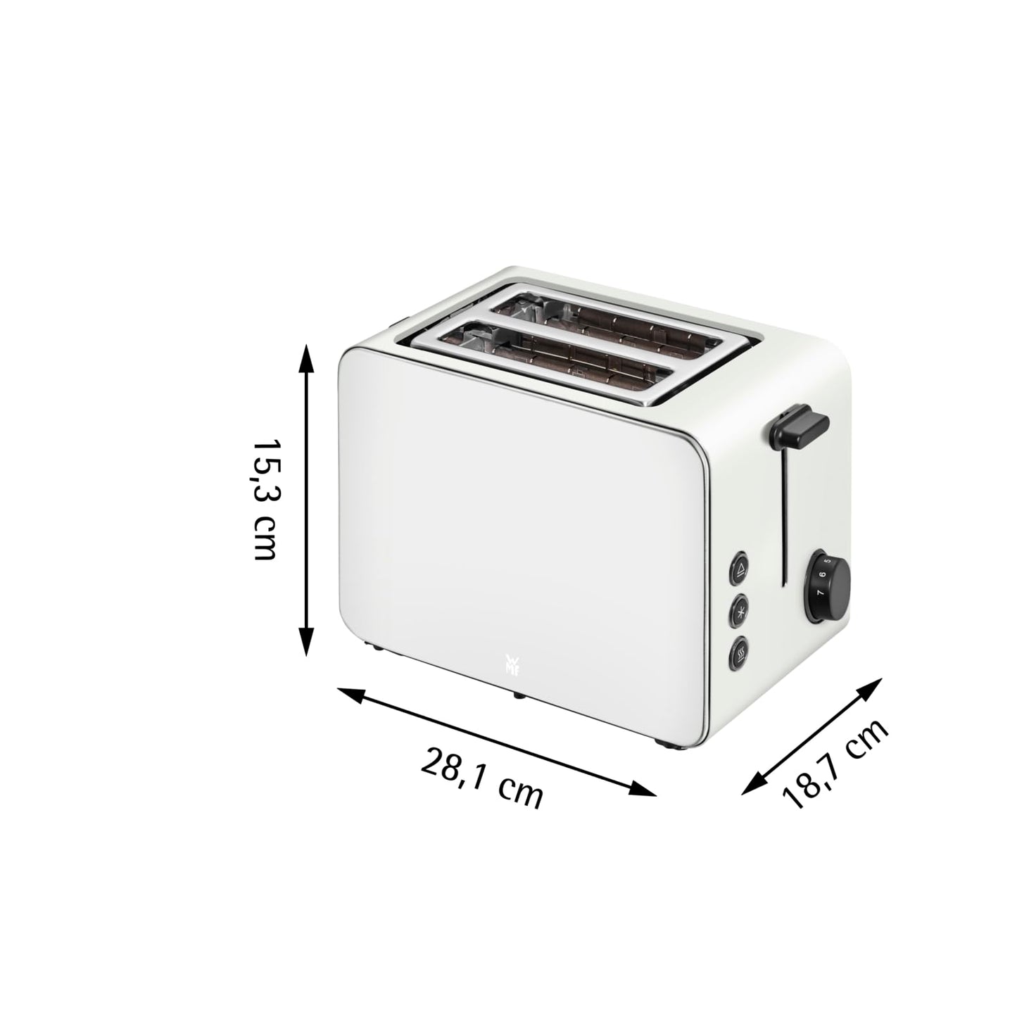 WMF Stelio toaster 2 slices stainless steel, double slot with bread roll attachment, bagel function, 7 browning levels, 900 W, matt white stainless steel - 414210001
