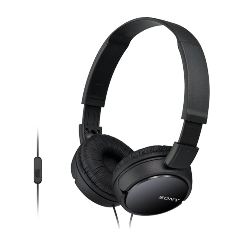 Sony MDR-ZX110AP foldable headset headphones with headset function, black, with microphone, 25